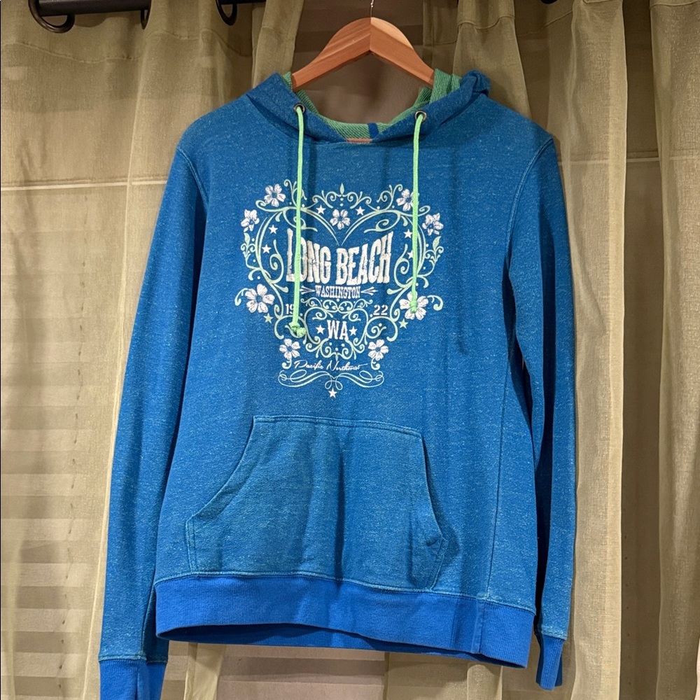 Long Beach Graphic Blue Hooded Pullover Sweatshirt